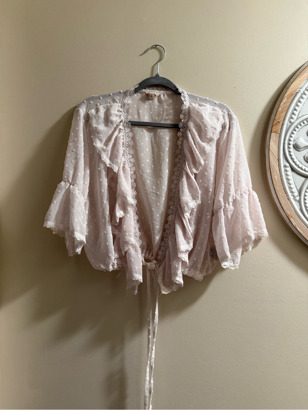 POL Cream Lace-Trim Peasant Blouse